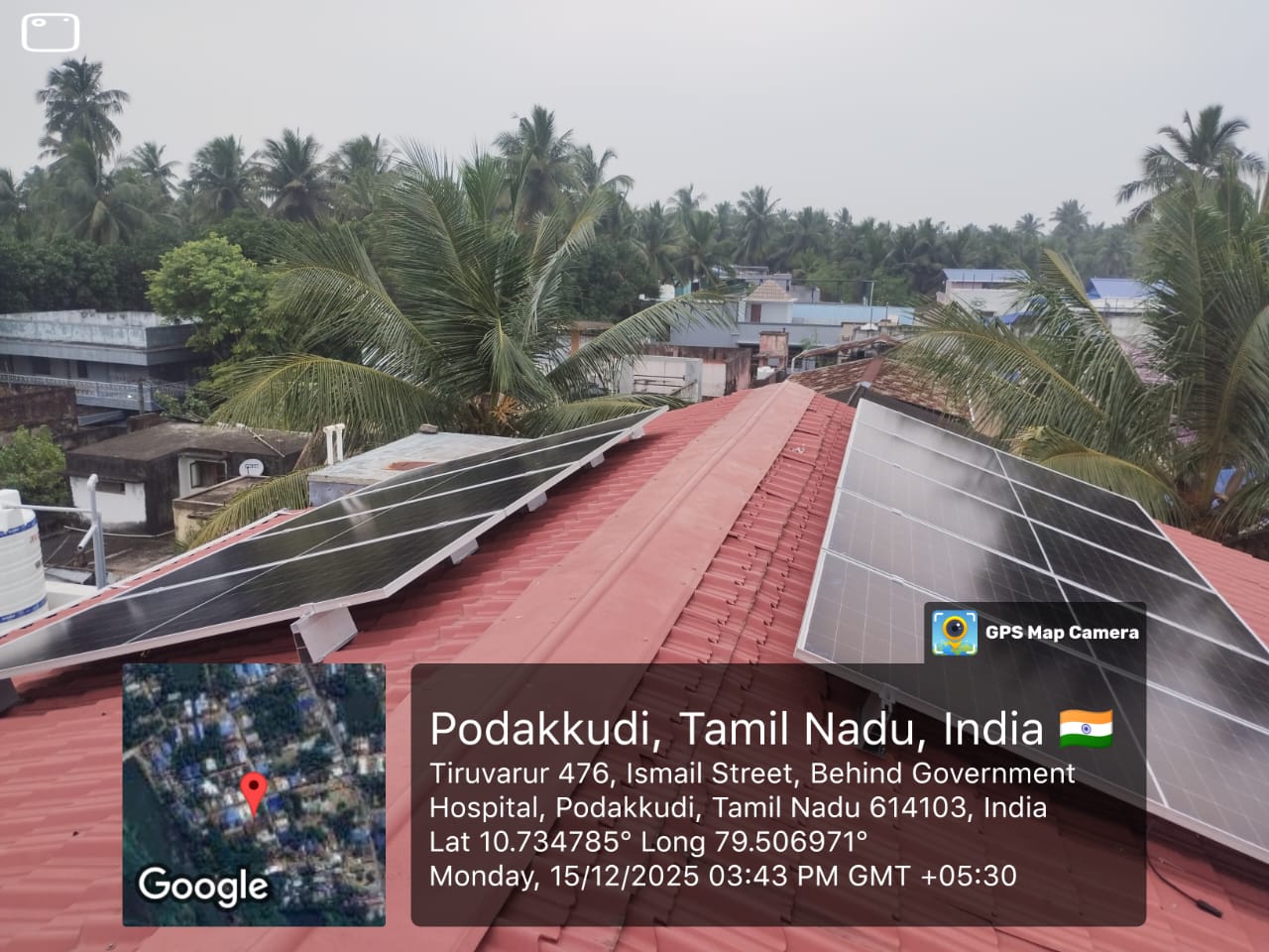 5kW Residential solar installation in Podakkudi, Thiruvarur District