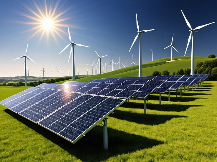 Solar farm at sunrise